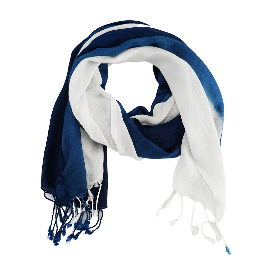 長流蘇藍染棉巾｜MIT台灣工藝手作 質感藍染圍巾推薦