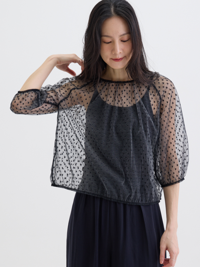 黑眼豆豆光影七分罩衫-石黑