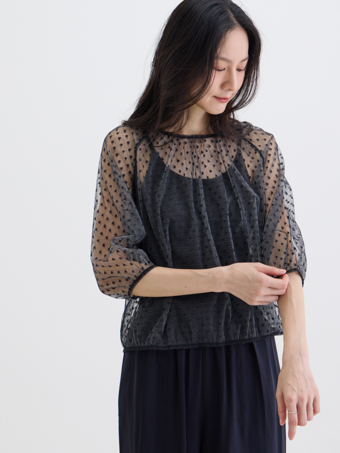 黑眼豆豆光影七分罩衫-石黑