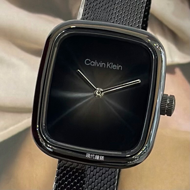 【CALVIN KLEIN】矩形黑色雙色鍊帶女錶CK25100100 21mm 現代鐘錶