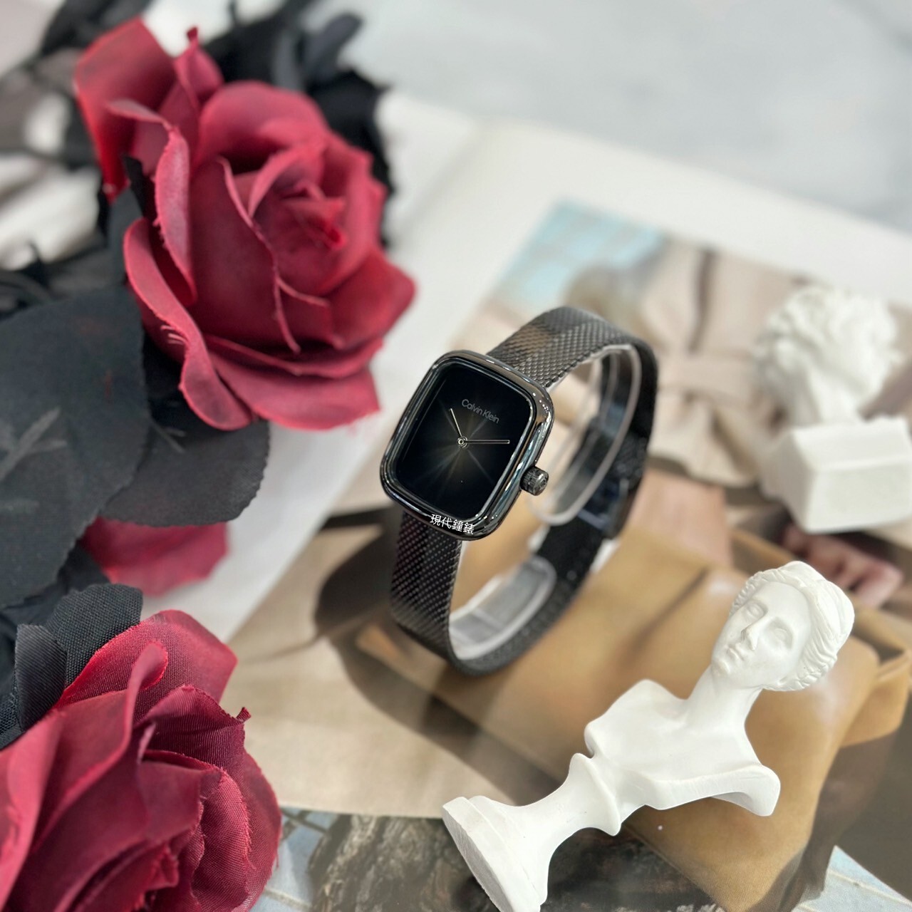 【CALVIN KLEIN】矩形黑色雙色鍊帶女錶CK25100100 21mm 現代鐘錶