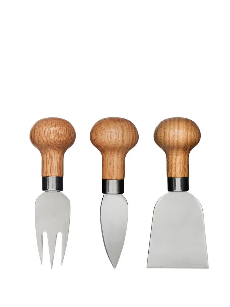 Sagaform-橡木手把起司甜點餐刀組,實心橡木手把設計,包含切刀,叉子以及小鏟刀