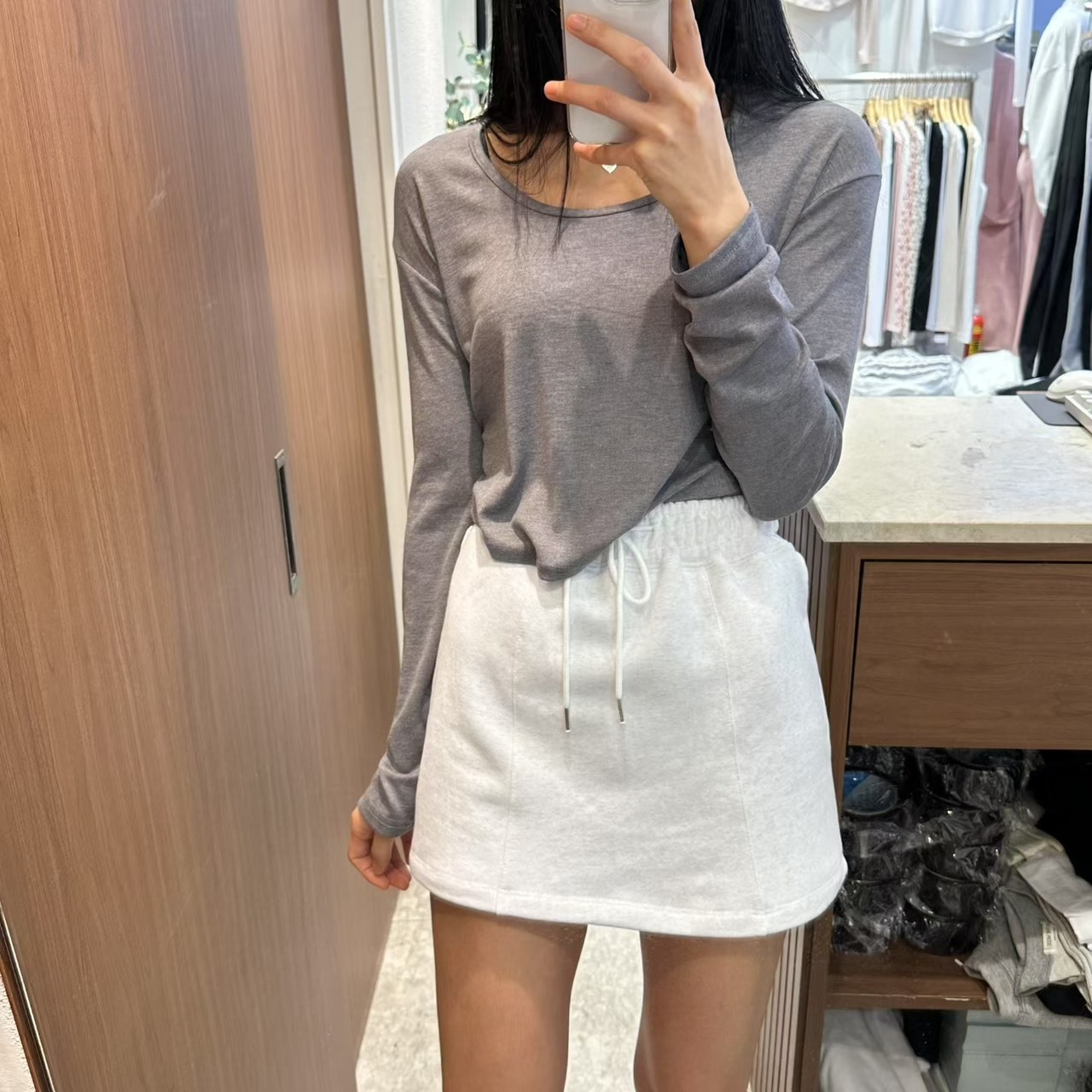 鬆緊綁帶棉短裙(內安全褲)