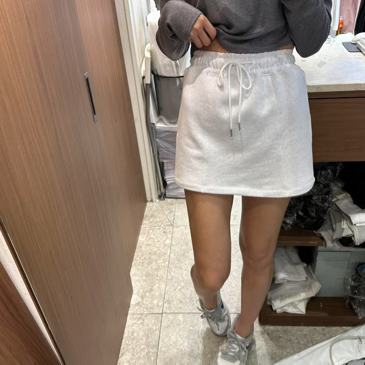 鬆緊綁帶棉短裙(內安全褲)