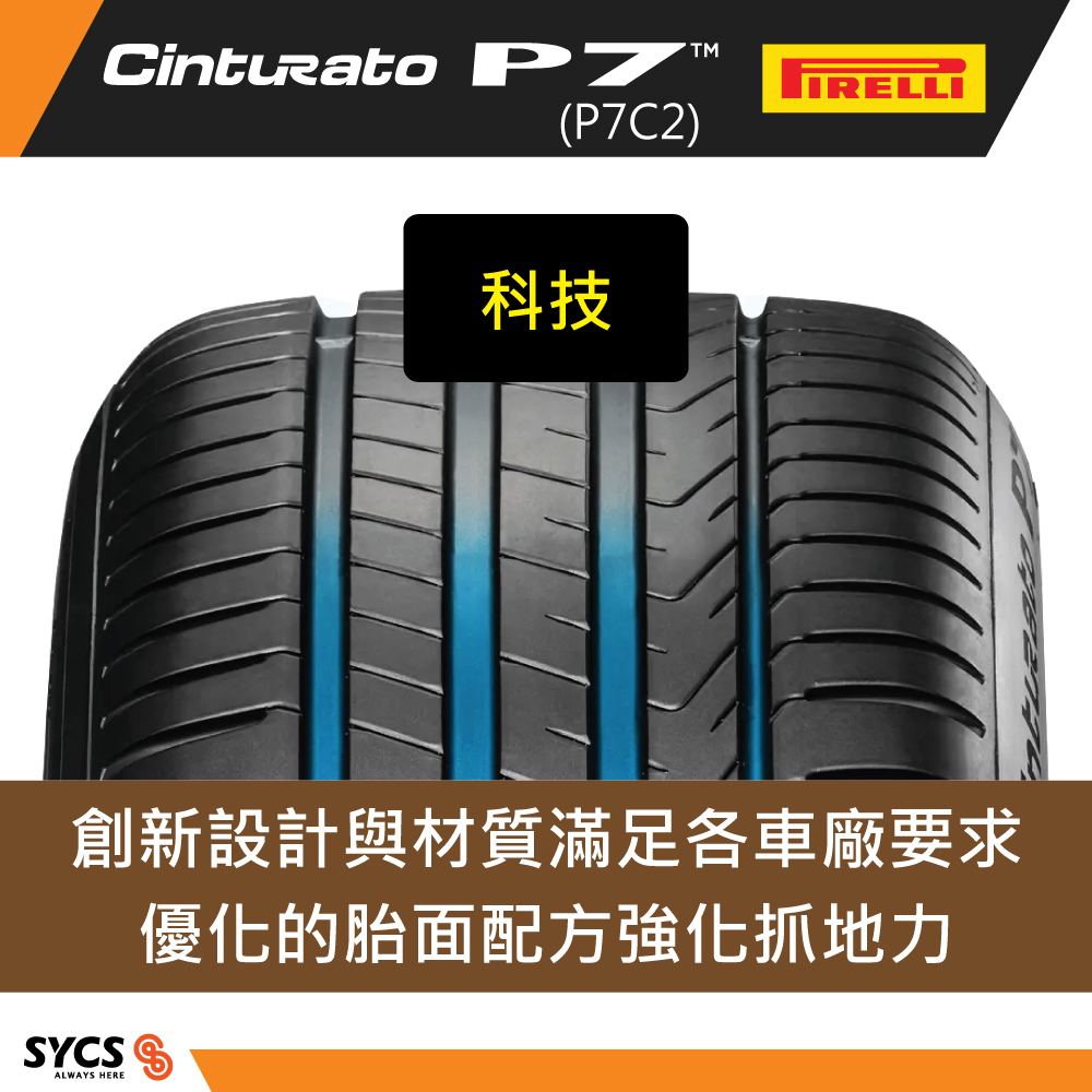 P7C2 close-up labeled “Technology” with blue grooves showing advanced compound and grip design.