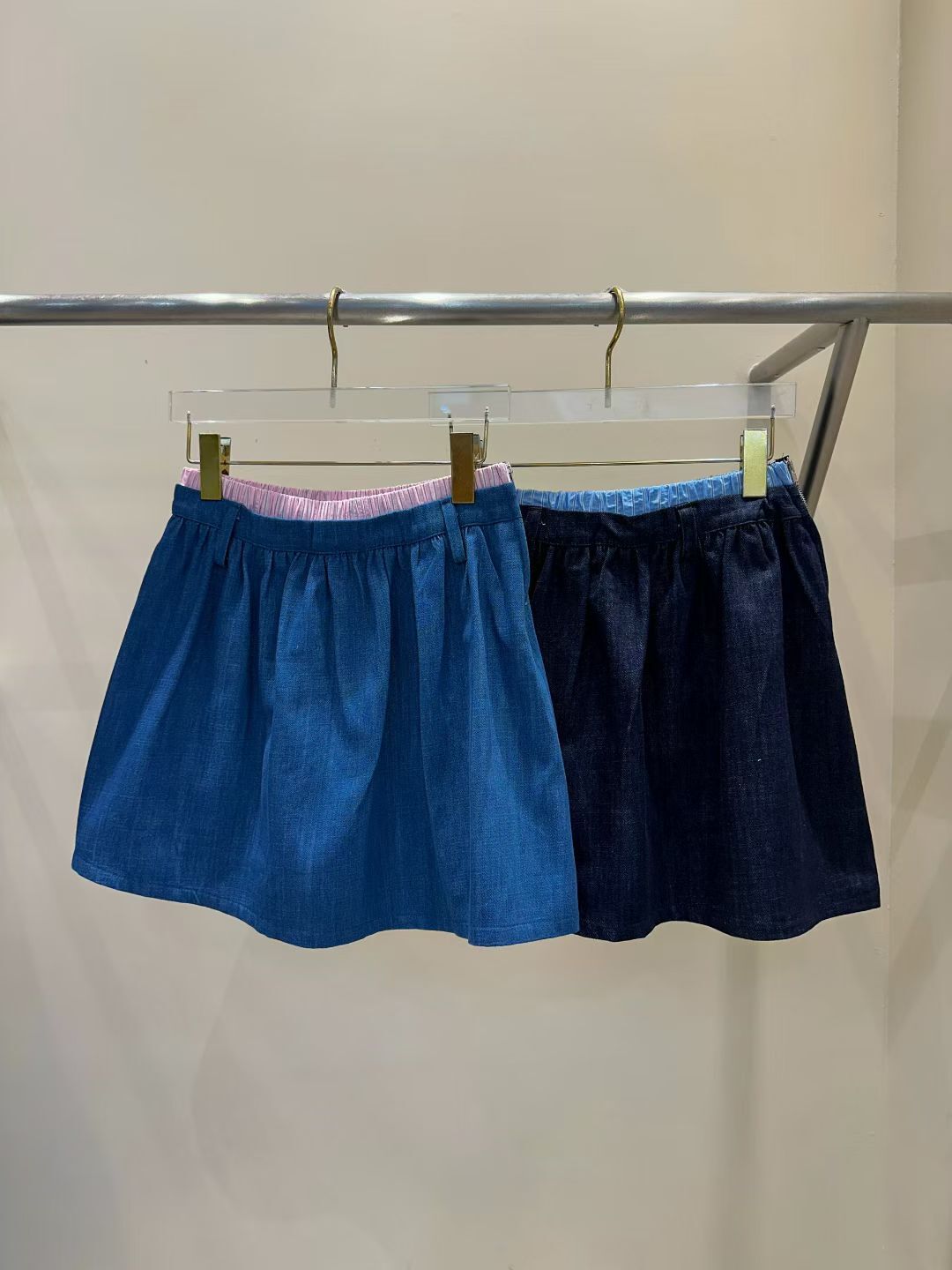 EM5013 復古撞色褲頭牛仔裙