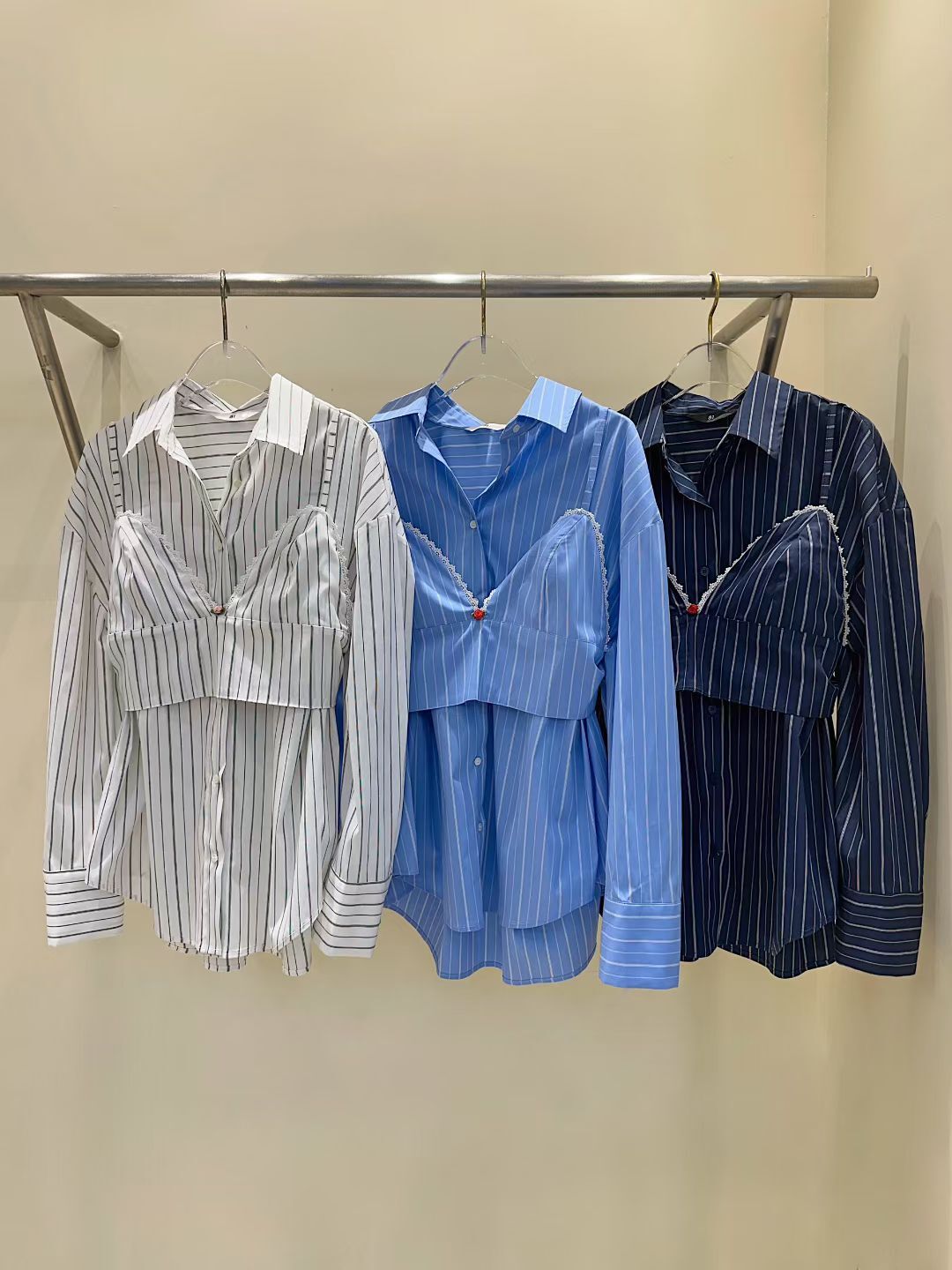 EM5014 條紋吊帶前短後長恤衫