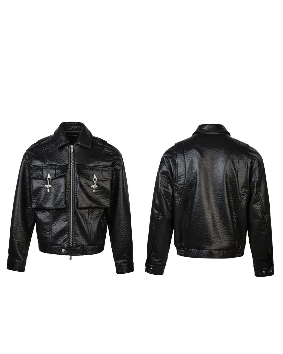 FU 荔枝紋路 翻領 飛機吊飾 #皮外套