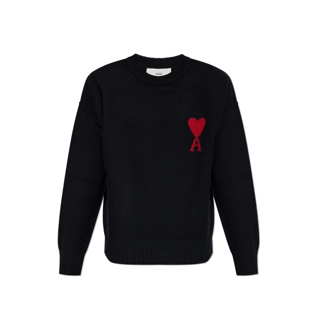 1LN0902-060 AMI Sweater with Logo Black/Red #UKS838-018-009 (C-BR-E)