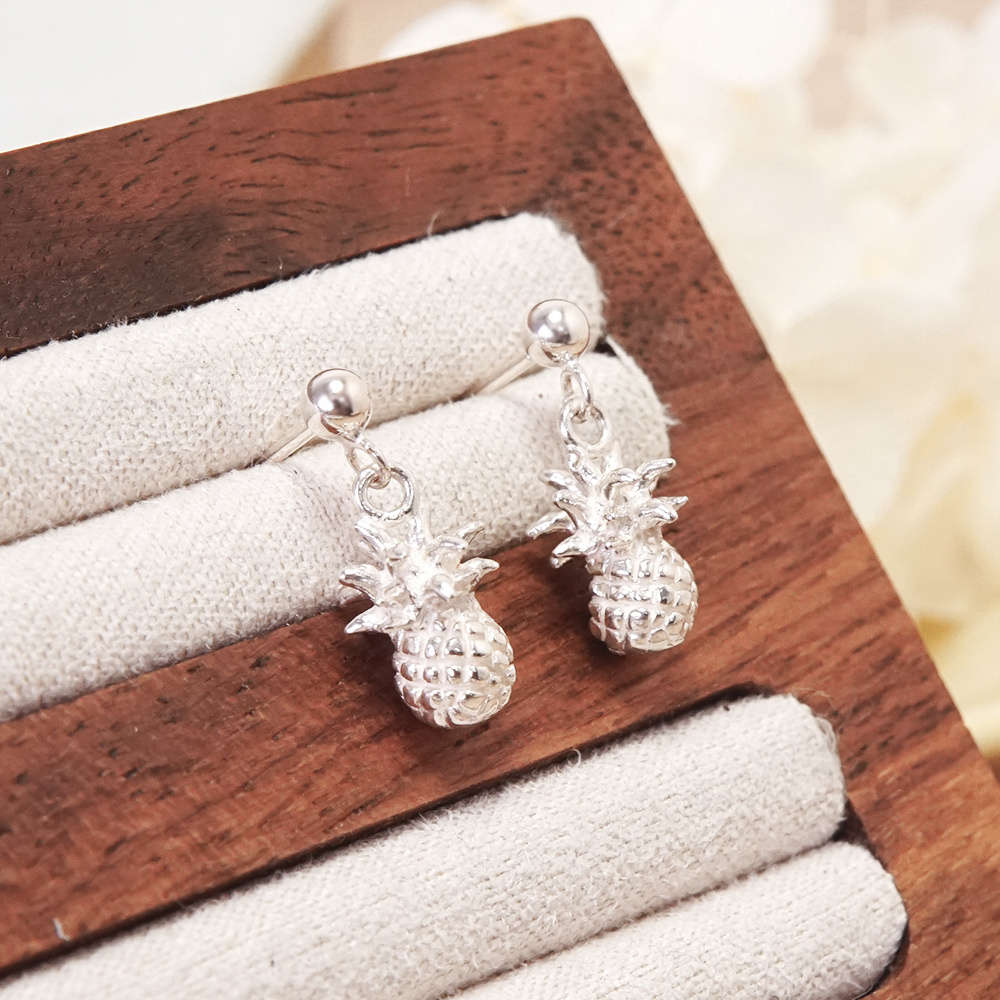 好運旺來 鳳梨 925純銀耳環 圓珠垂墜設計 女生耳環 水果系列