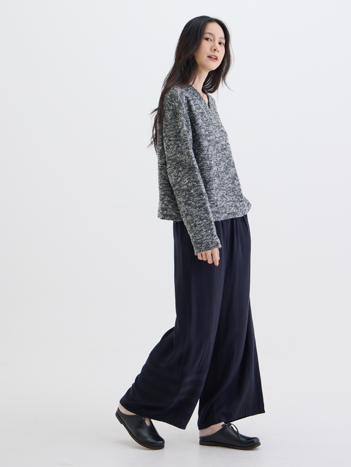 霧林條紋涼風寬褲-石黑條