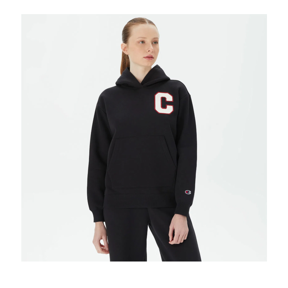 女款-ROCHESTER 寬版背面拼字連帽衛衣-黑色（116630-KK001）