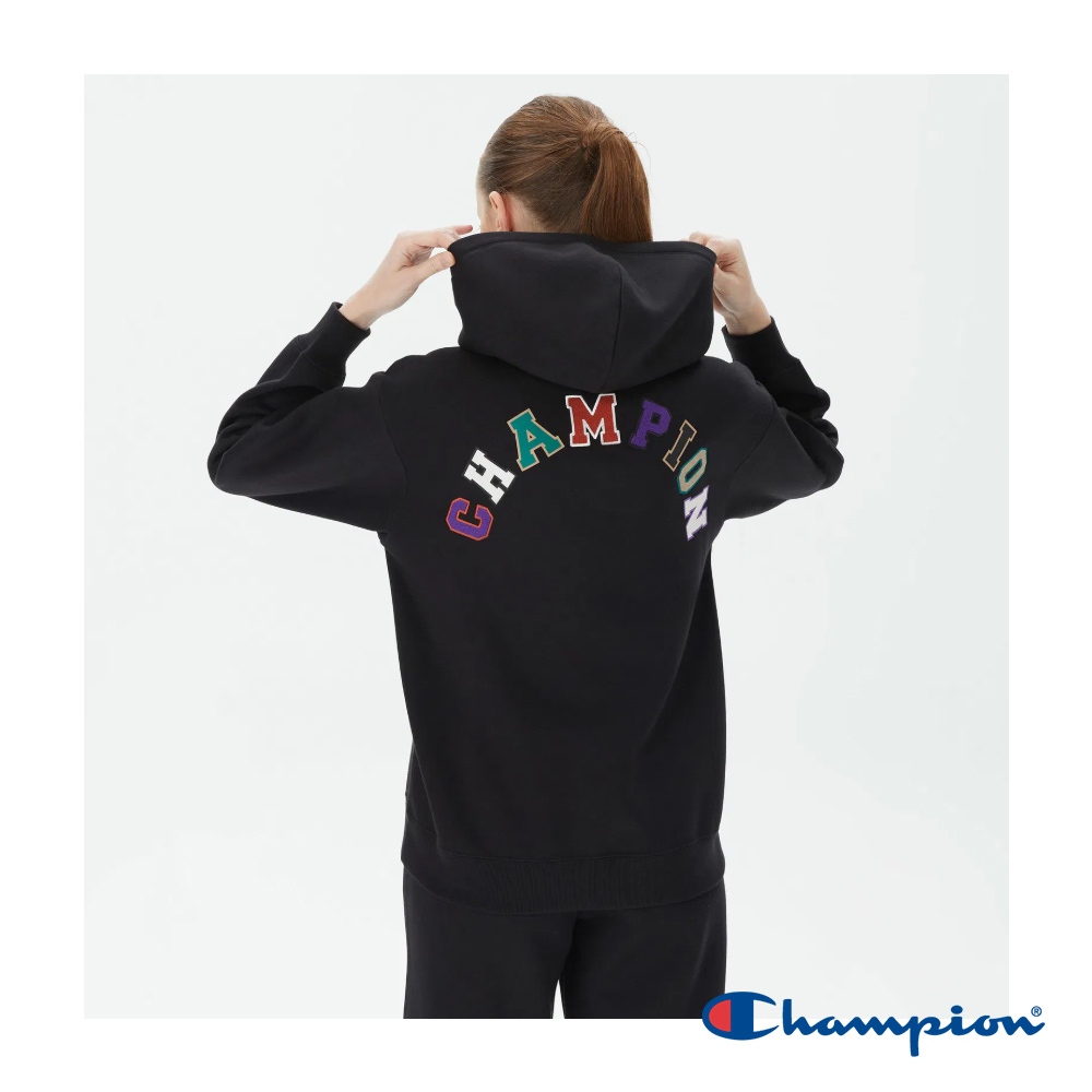 女款-ROCHESTER 寬版背面拼字連帽衛衣-黑色（116630-KK001）