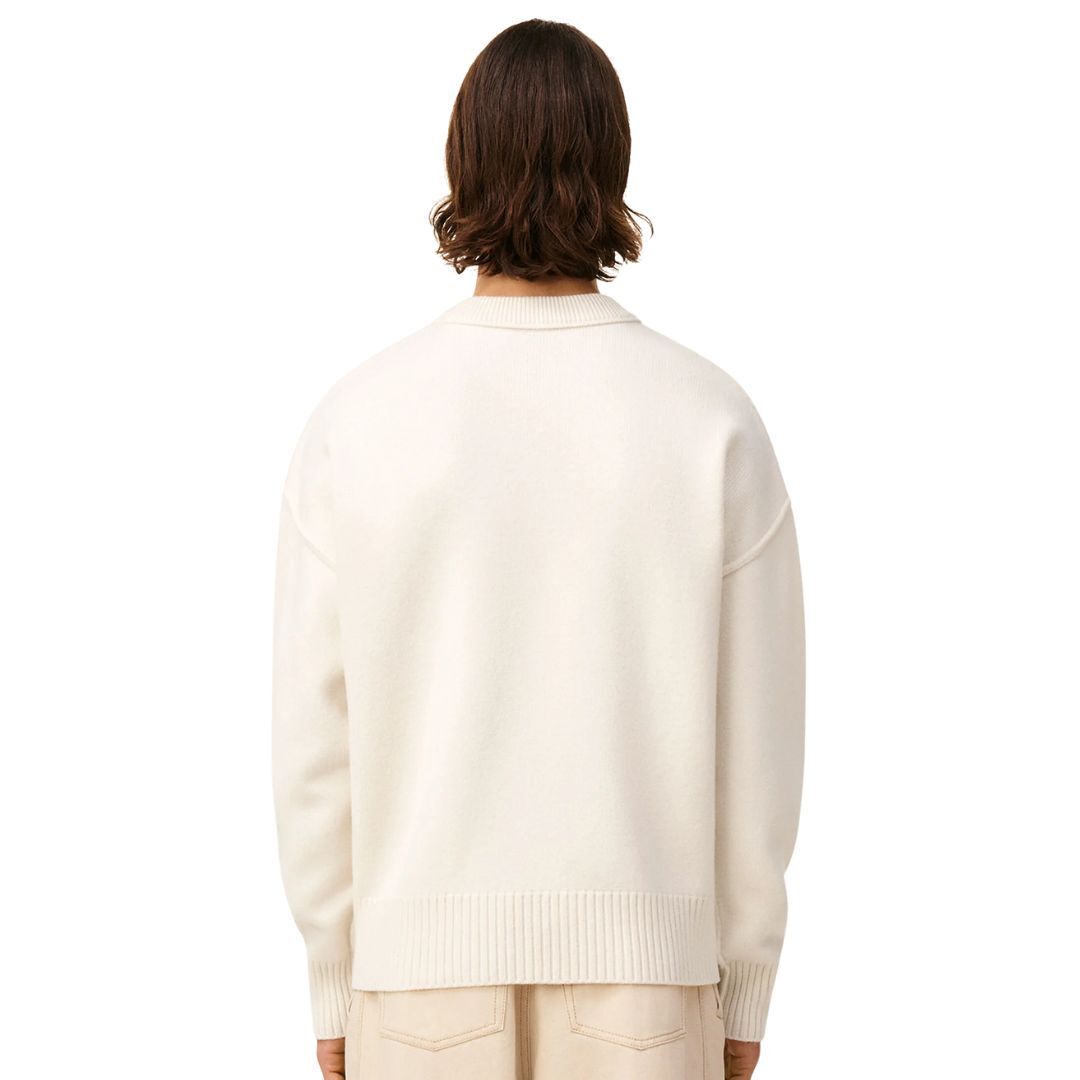 1LN0902-061 AMI Wool Ami De Coeur Crewneck Sweater Off White/Red #UKS838-018-154 (C-BR-E)