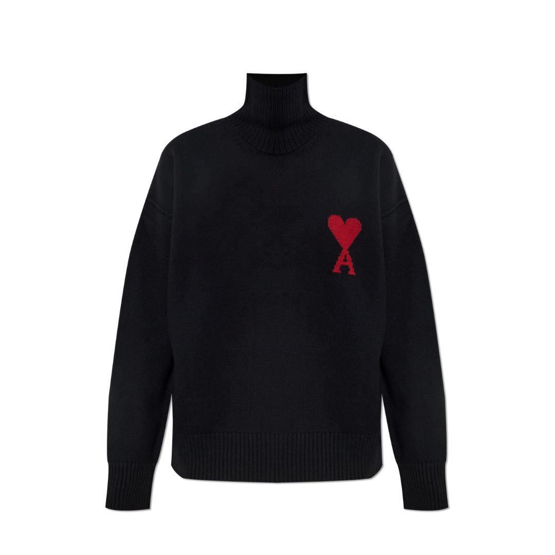 1LN0902-062 AMI Wool Turtleneck with Logo Black #UKS839-018-009 (C-BR-E)