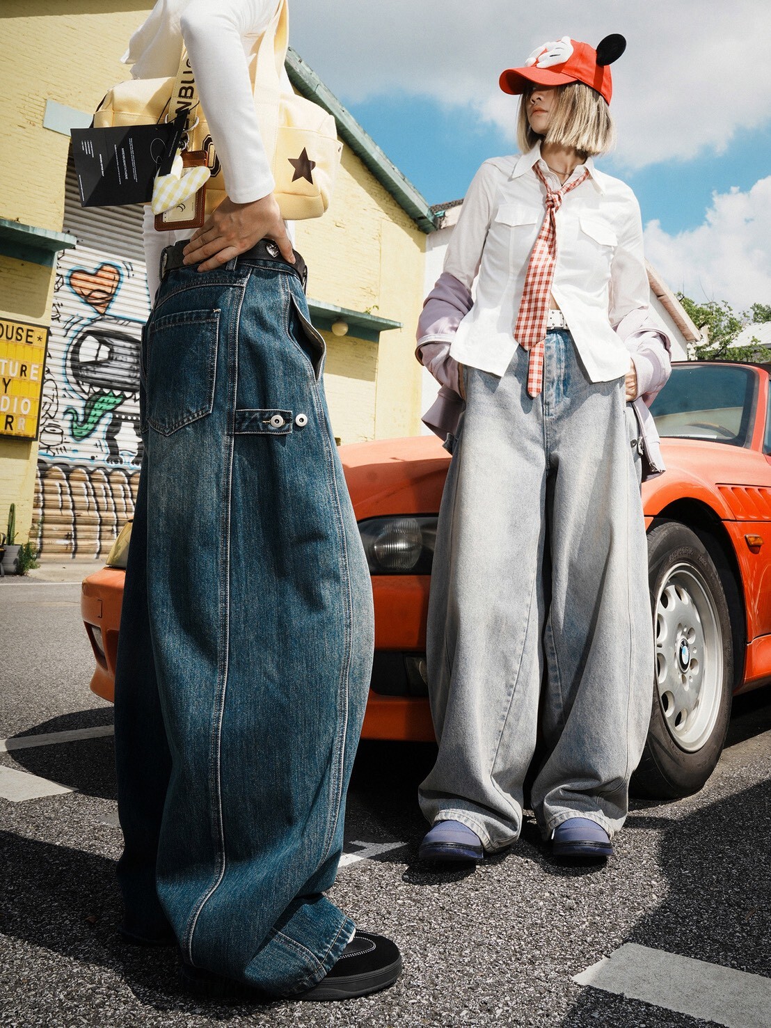 LEMANISM 拼接 水洗 牛仔寬褲