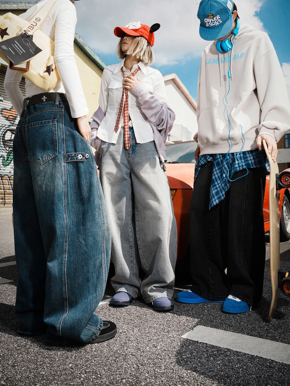 LEMANISM 拼接 水洗 牛仔寬褲