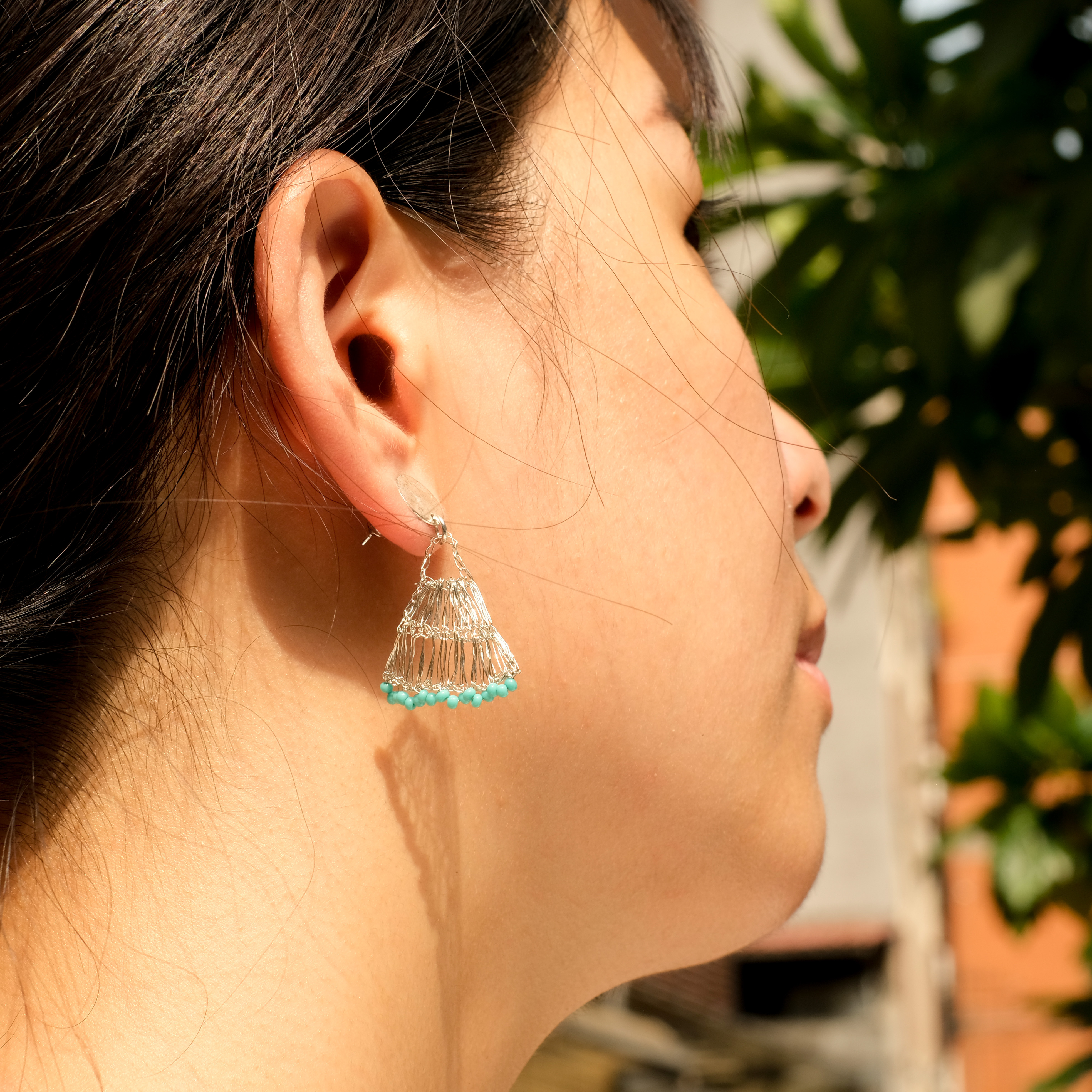 流離工藝｜藍扇耳環｜阿富汗