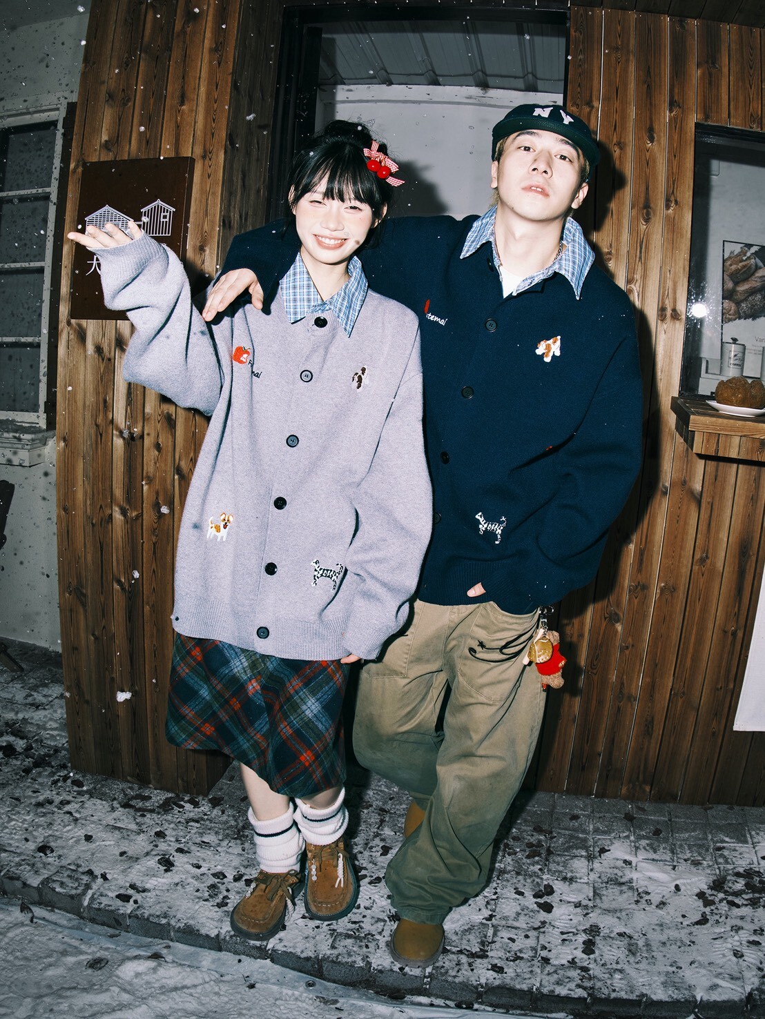 LEMANISM 假兩件 格子拼接 開襟衫