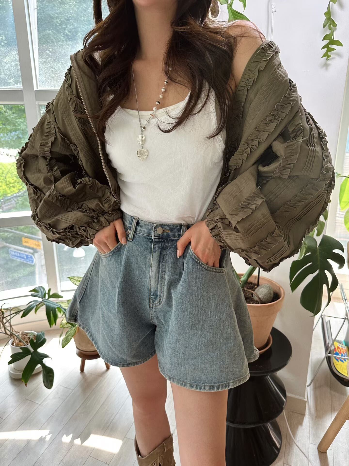 EM5036 高領花邊抽繩上衣