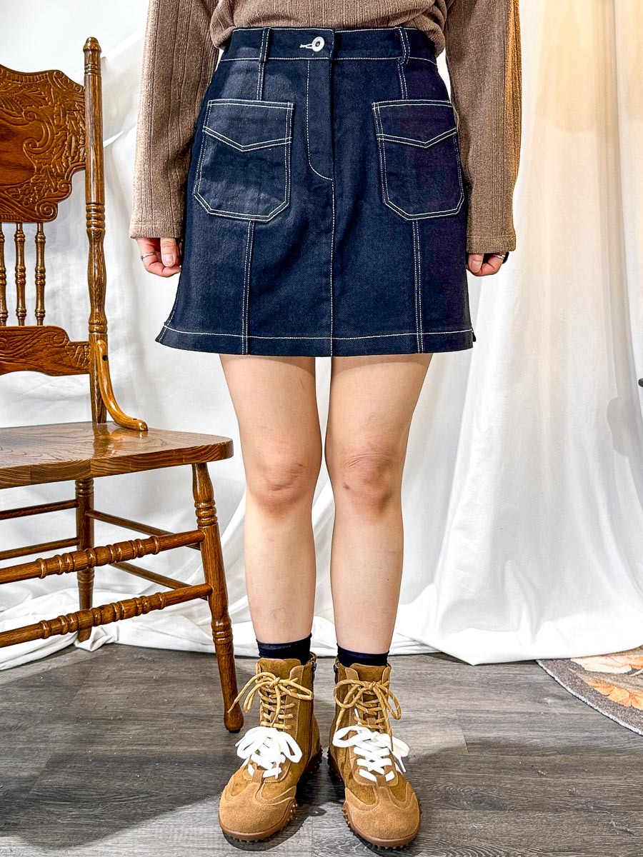 ⬇️開倉低至半價😱FINALSALE📣 後腰橡根．前兩袋 拼色車線．扯布料裙褲 【不設退換】