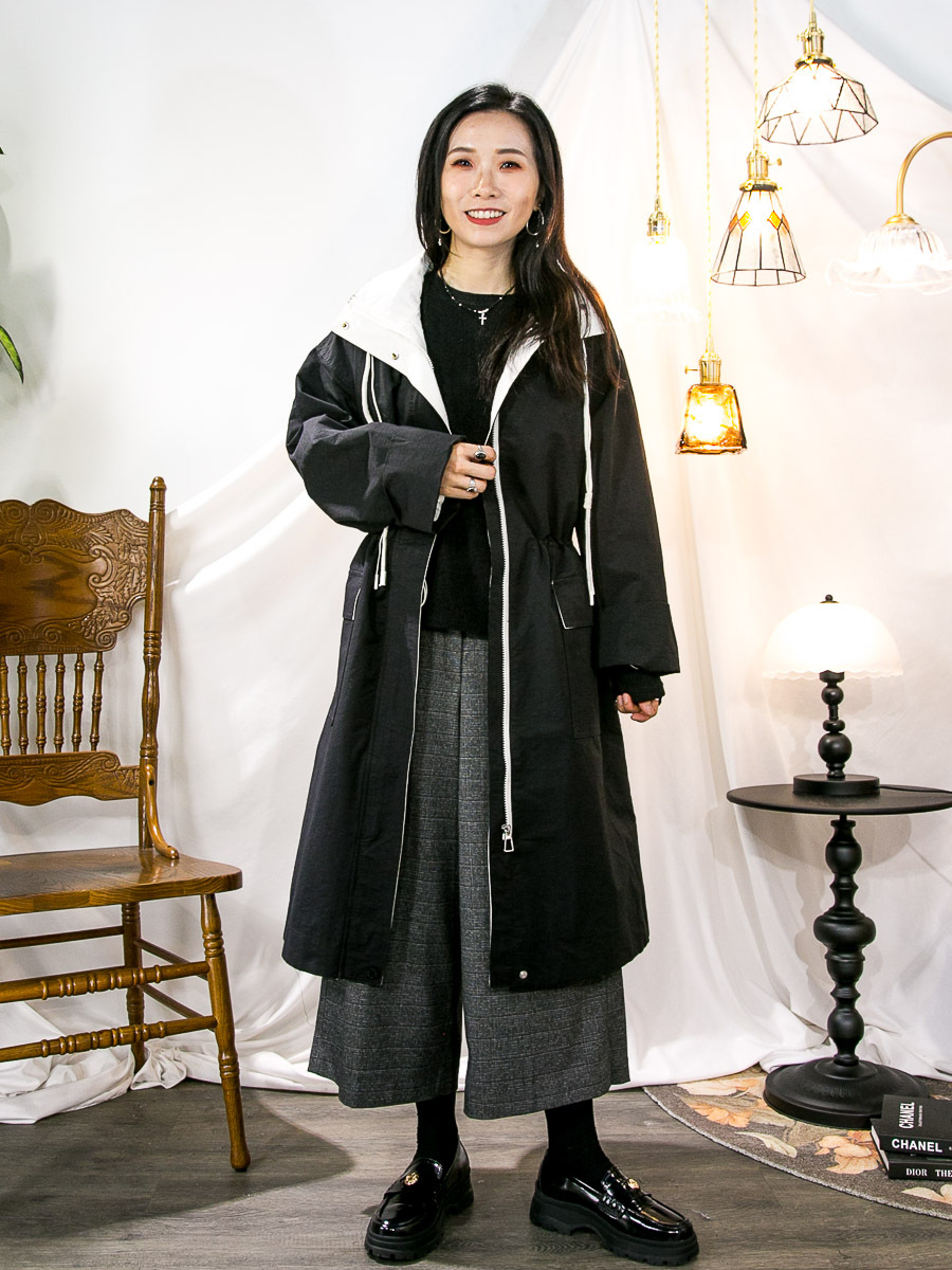 ⬇️開倉低至半價😱FINALSALE📣 全開胸拉鏈啪鈕．有帽 扯布料長身外套 (有厘布)【不設退換】