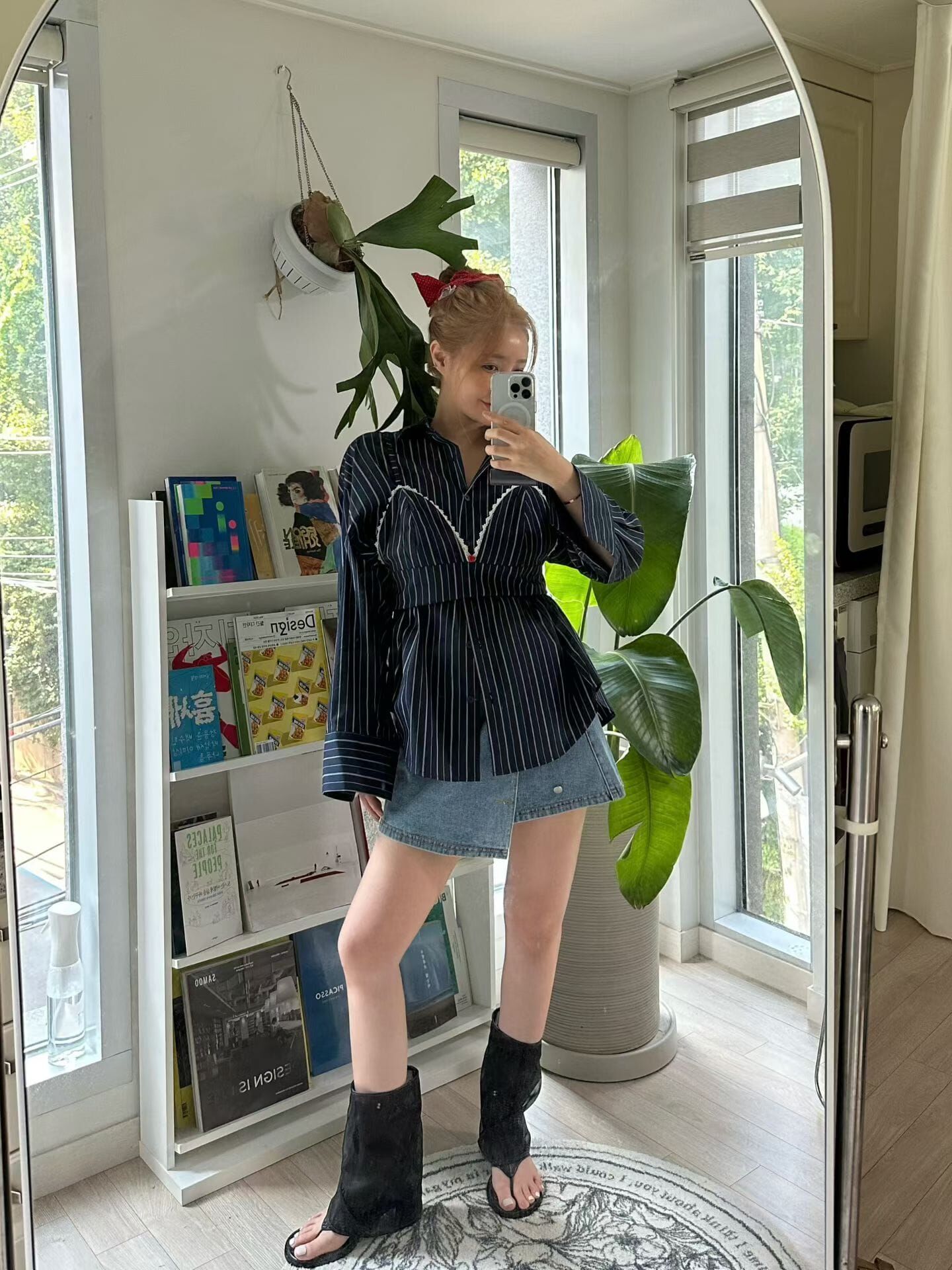 EM5014 條紋吊帶前短後長恤衫