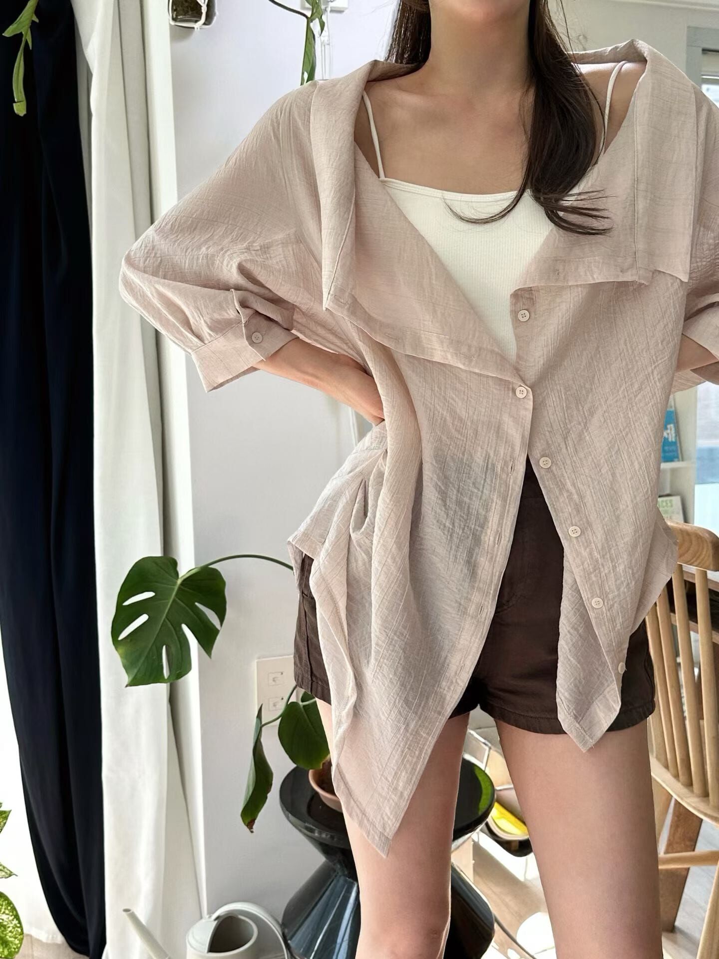 EM5025 樹紋大反領中袖上衣