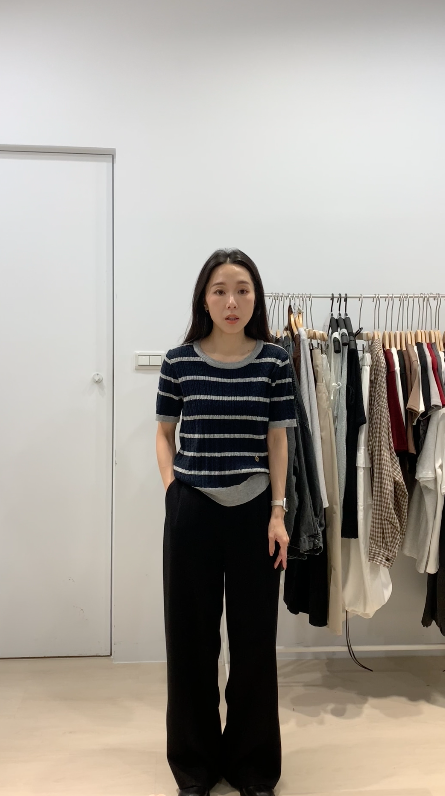 (現貨) 小金標撞色時髦條紋針織衣 _2817