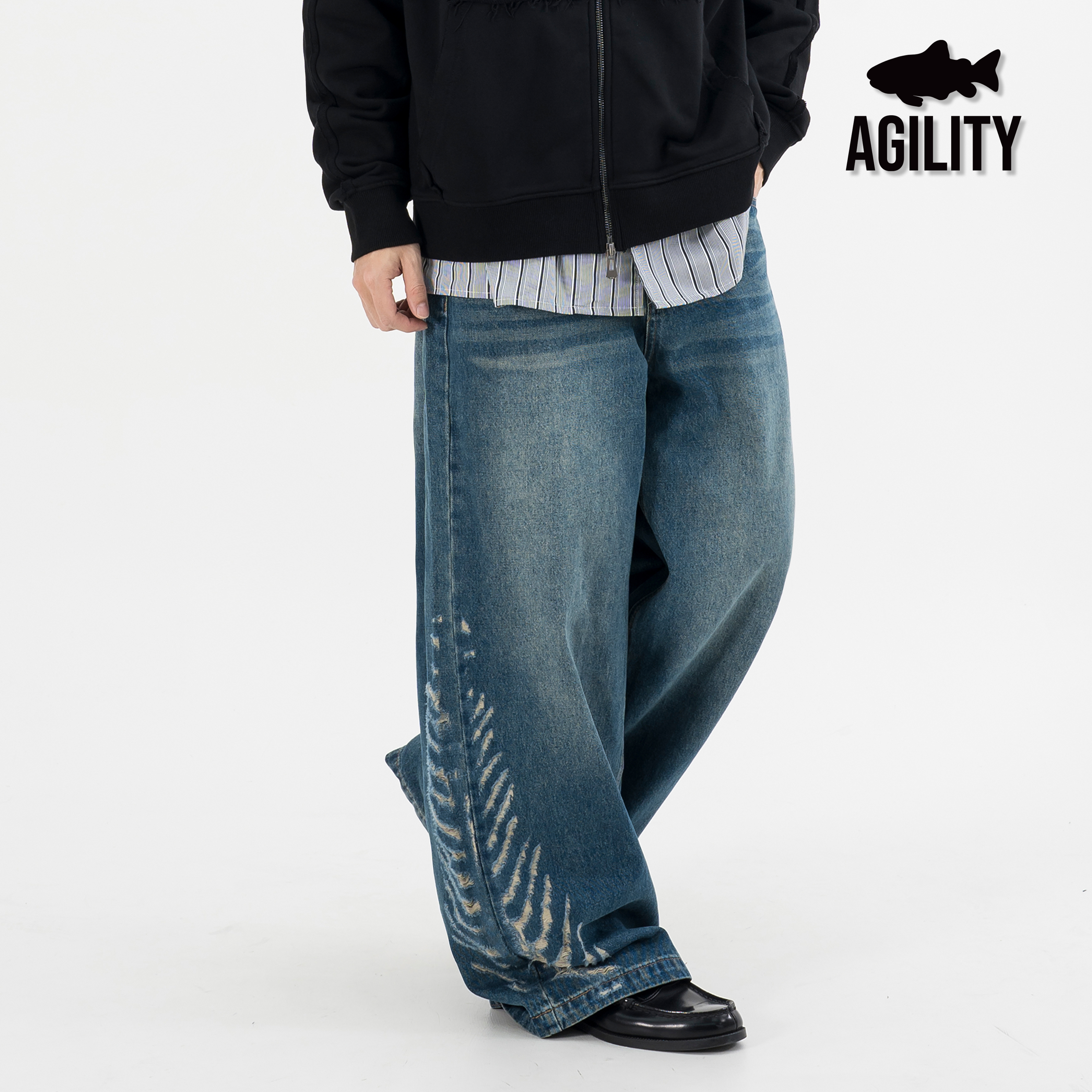 AGILITY Bones Distressed Denim Jeans 魚骨破壞 牛仔長褲 [LDB-1]