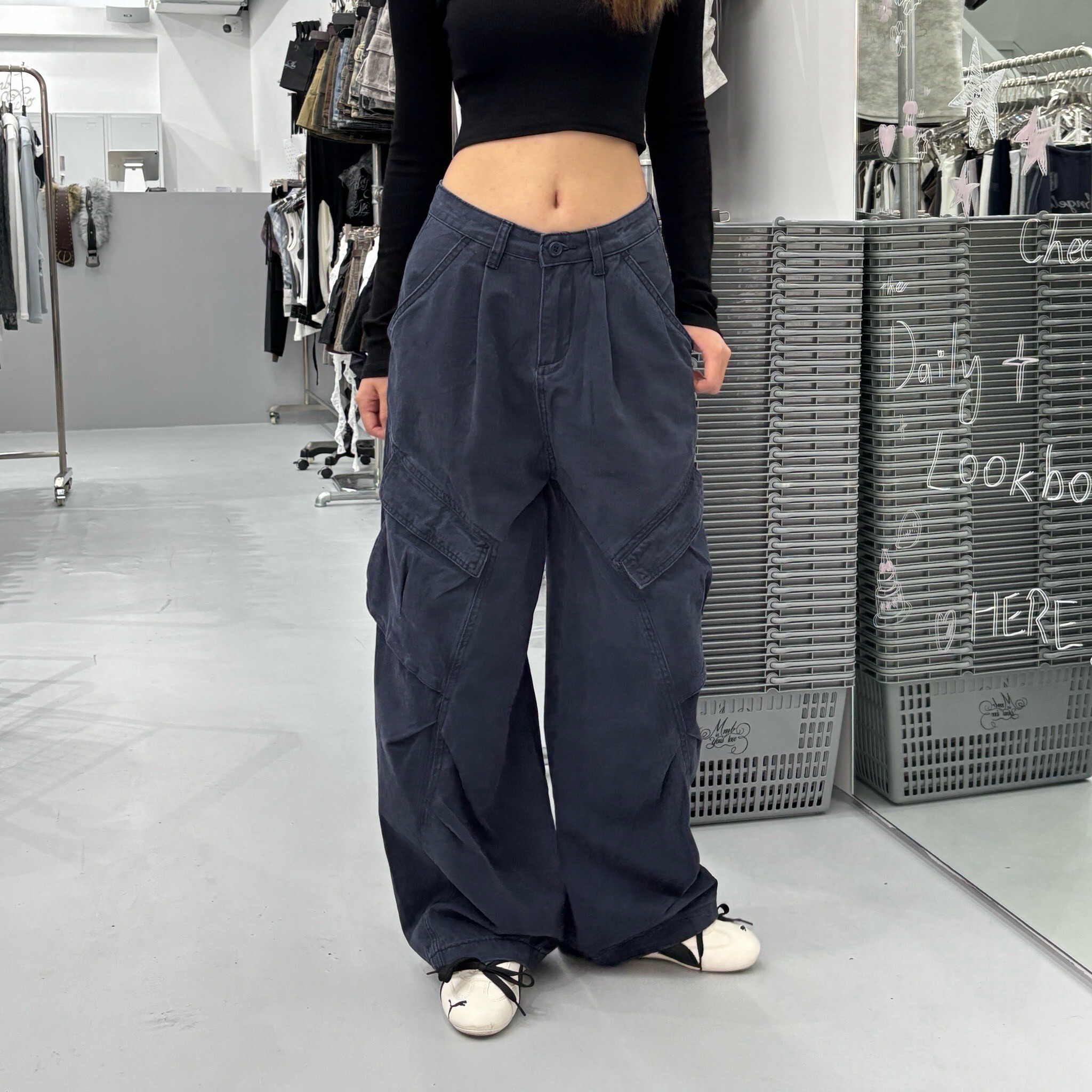 海鹽藍大口袋工裝牛仔褲