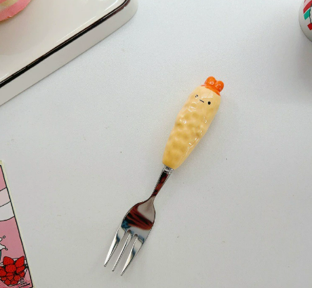 《6266》可愛小炸蝦陶瓷造型湯叉