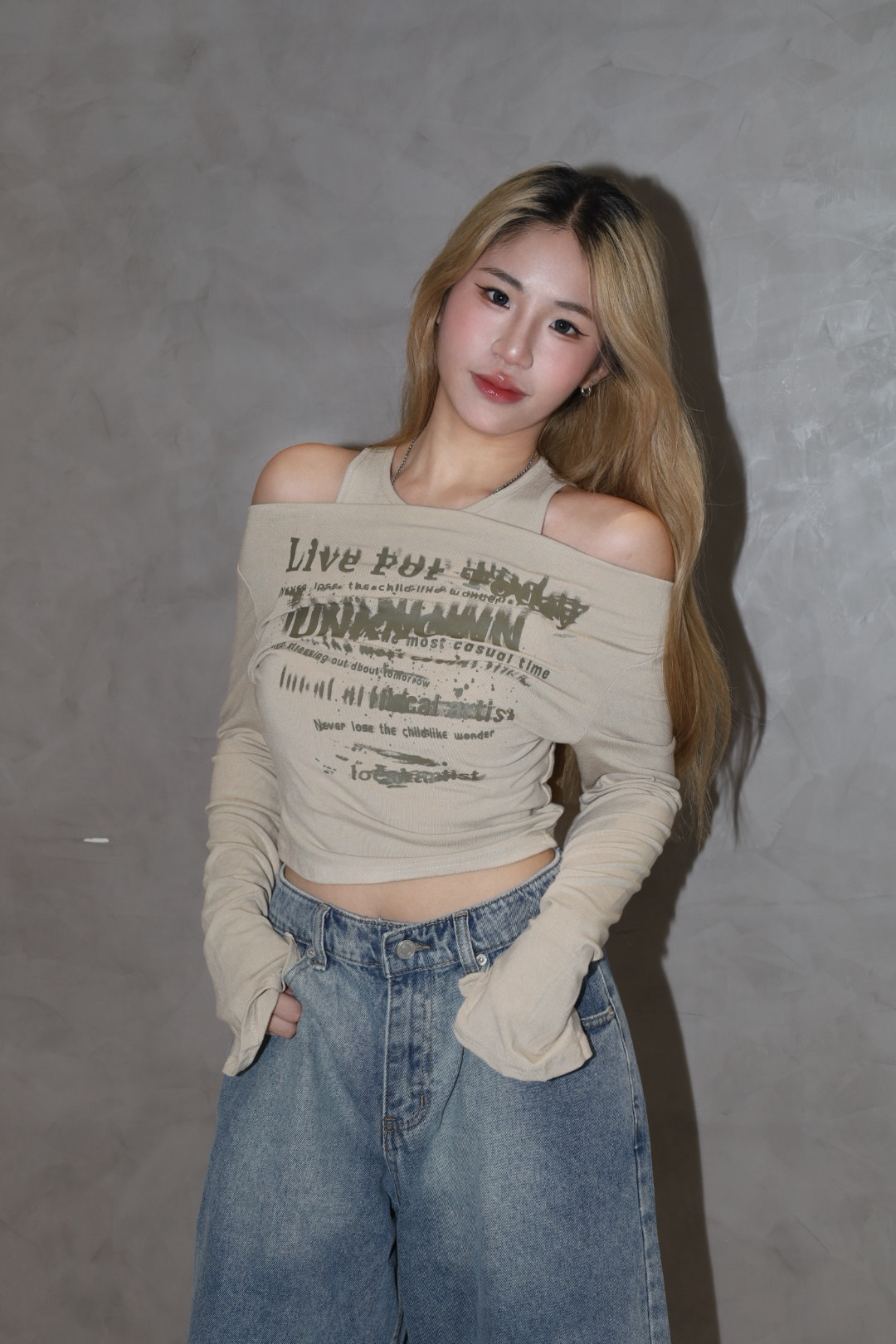 英文印花假兩件式上衣