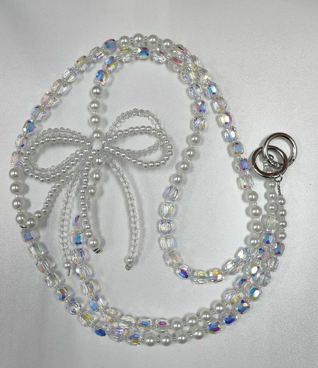 [S] CRYSTAL BEAD PEARL & RIBBON SMARTPHONE STRAP, SZZ761 (SZZ761)