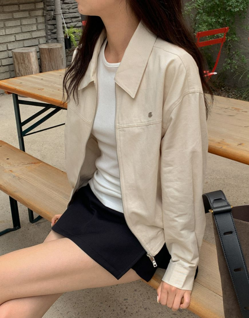 棒球反領工裝外套(米色)