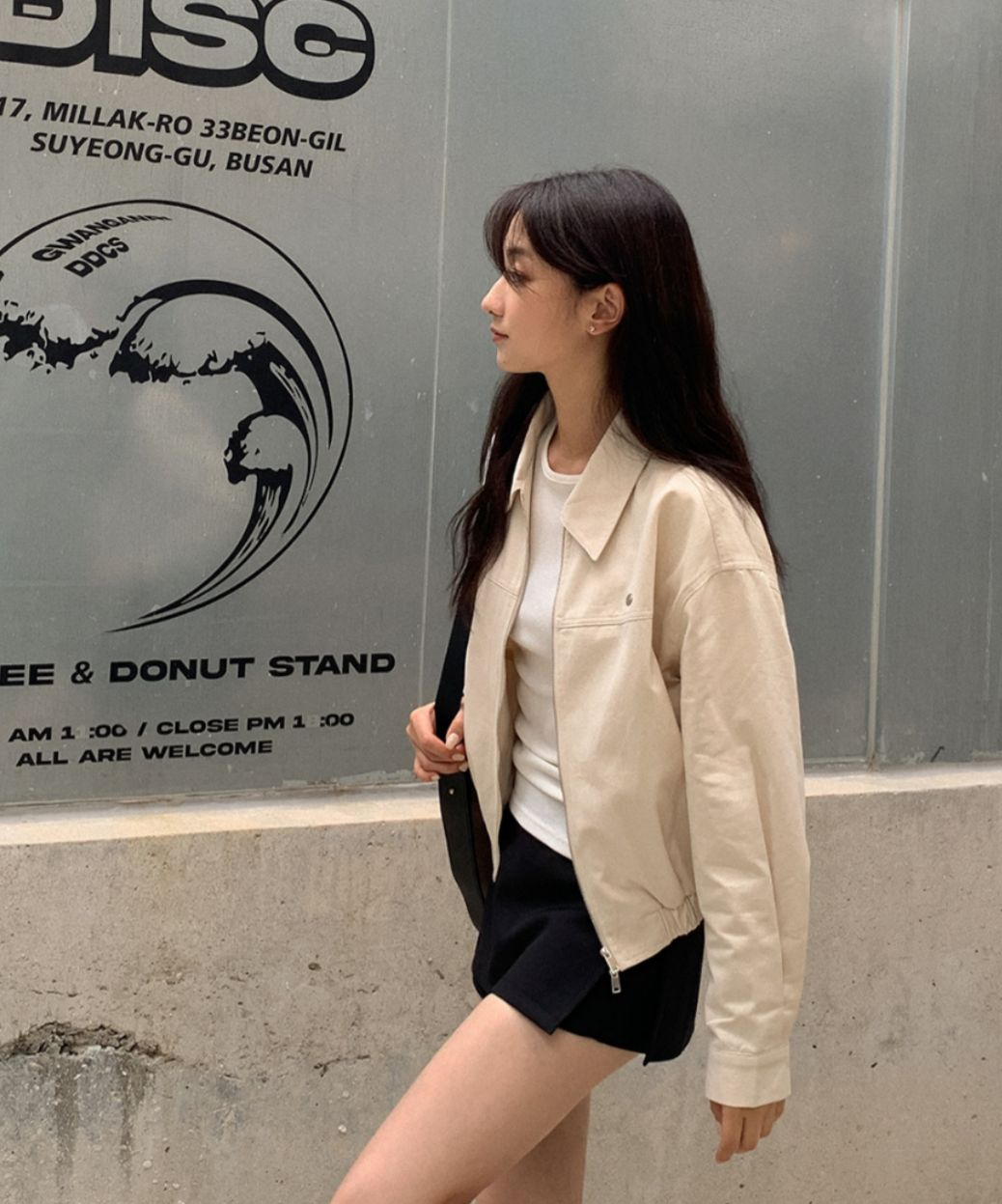 棒球反領工裝外套(米色)