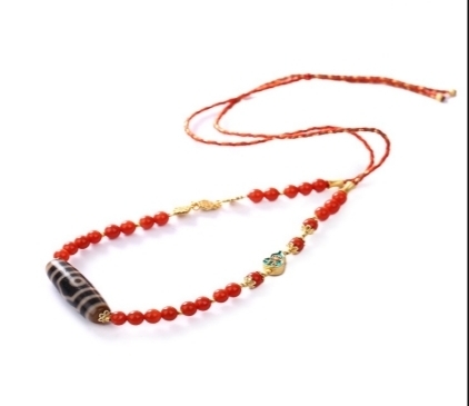 KKDU0406603   三眼天珠锁骨链   天珠釣37*11mm、南紅 約6mm、銅配件