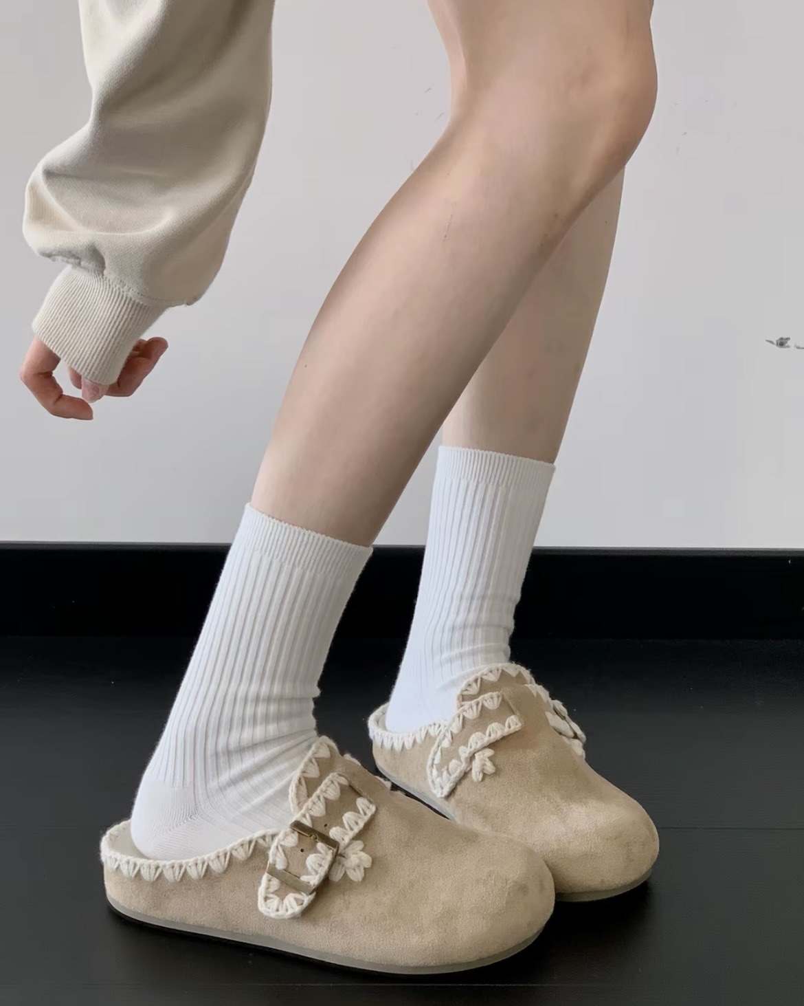 QPDFA 可愛的你 甜美 蕾絲 半拖 拖鞋 勃肯鞋 三色