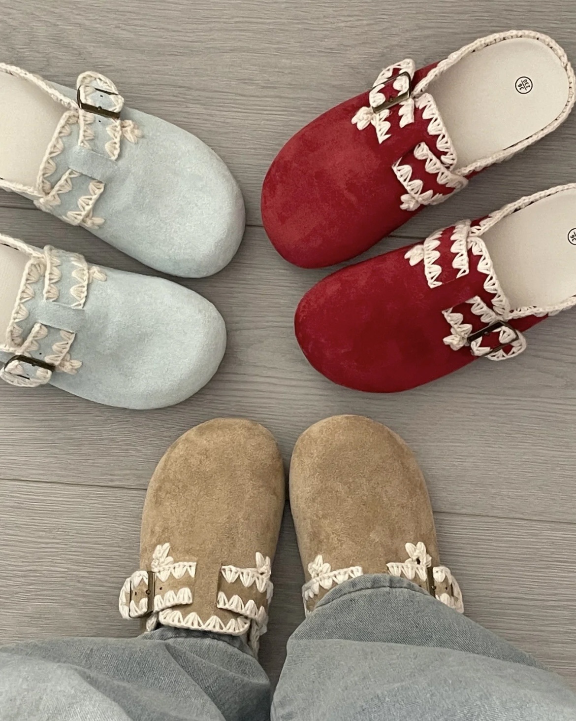 QPDFA 可愛的你 甜美 蕾絲 半拖 拖鞋 勃肯鞋 三色