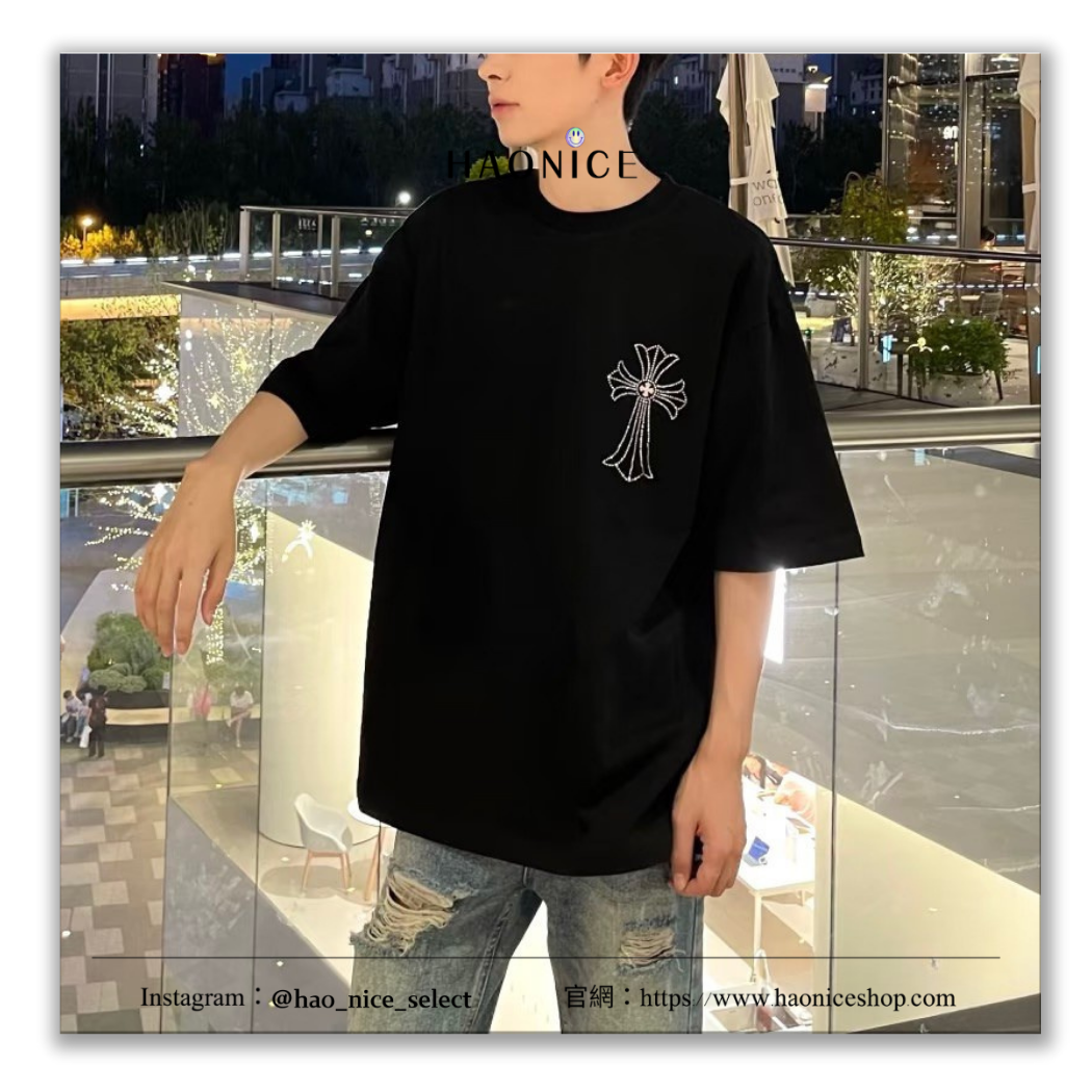 【HAO NICE】100%正品 CHROME HEARTS 精品品牌🔥經典十字架煙火光粒子圓領短袖 短T