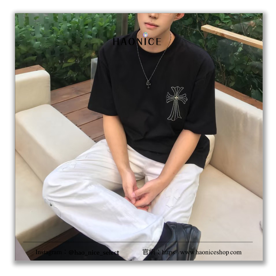 【HAO NICE】100%正品 CHROME HEARTS 精品品牌🔥經典十字架煙火光粒子圓領短袖 短T