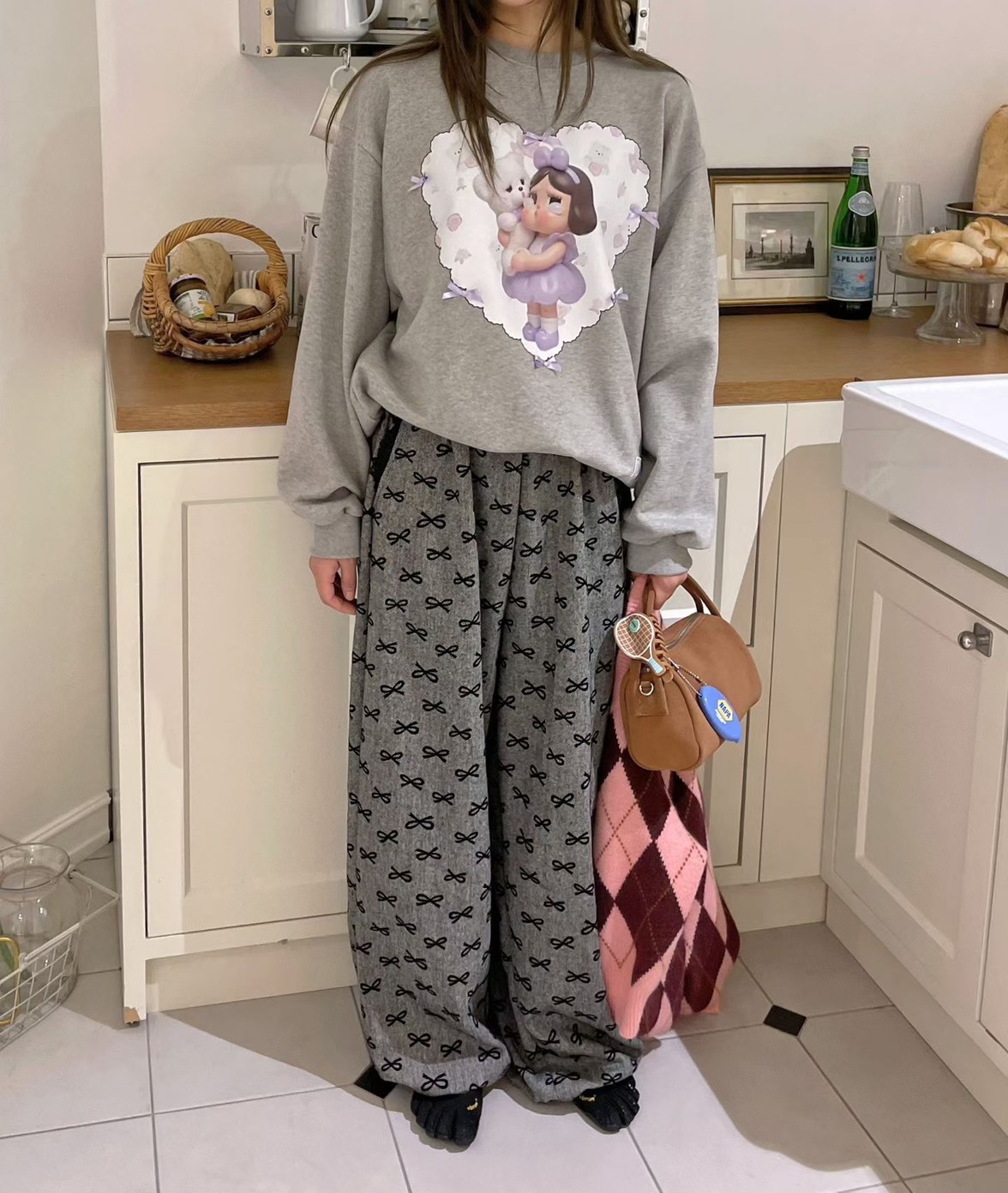 黑色滿滿蝴蝶結休閒長褲