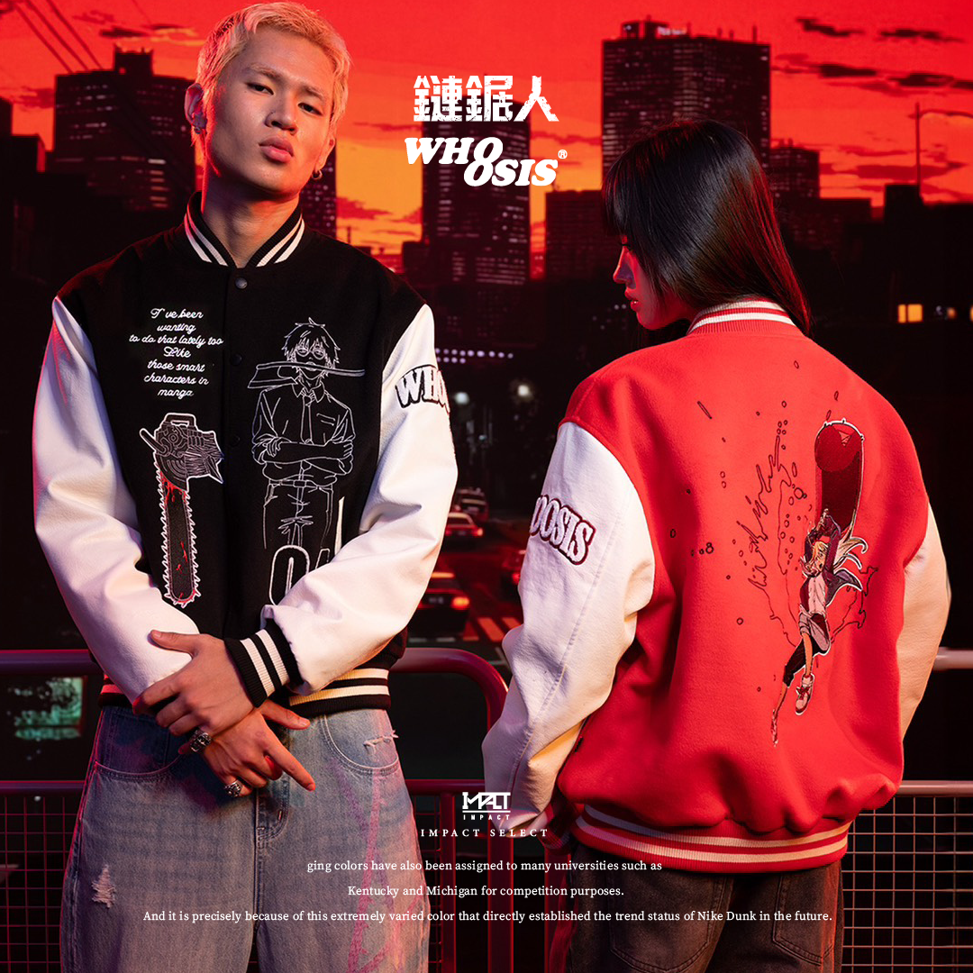 WHOOSIS X 鏈鋸人 聯名款 棒球外套 兩色 紅 黑 淀治 電次 帕瓦