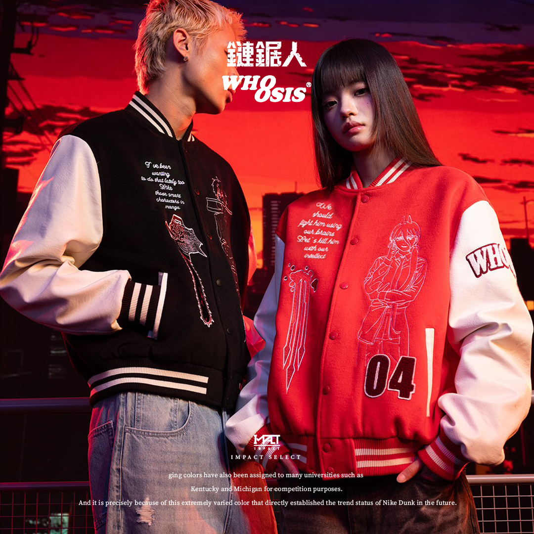 WHOOSIS X 鏈鋸人 聯名款 棒球外套 兩色 紅 黑 淀治 電次 帕瓦
