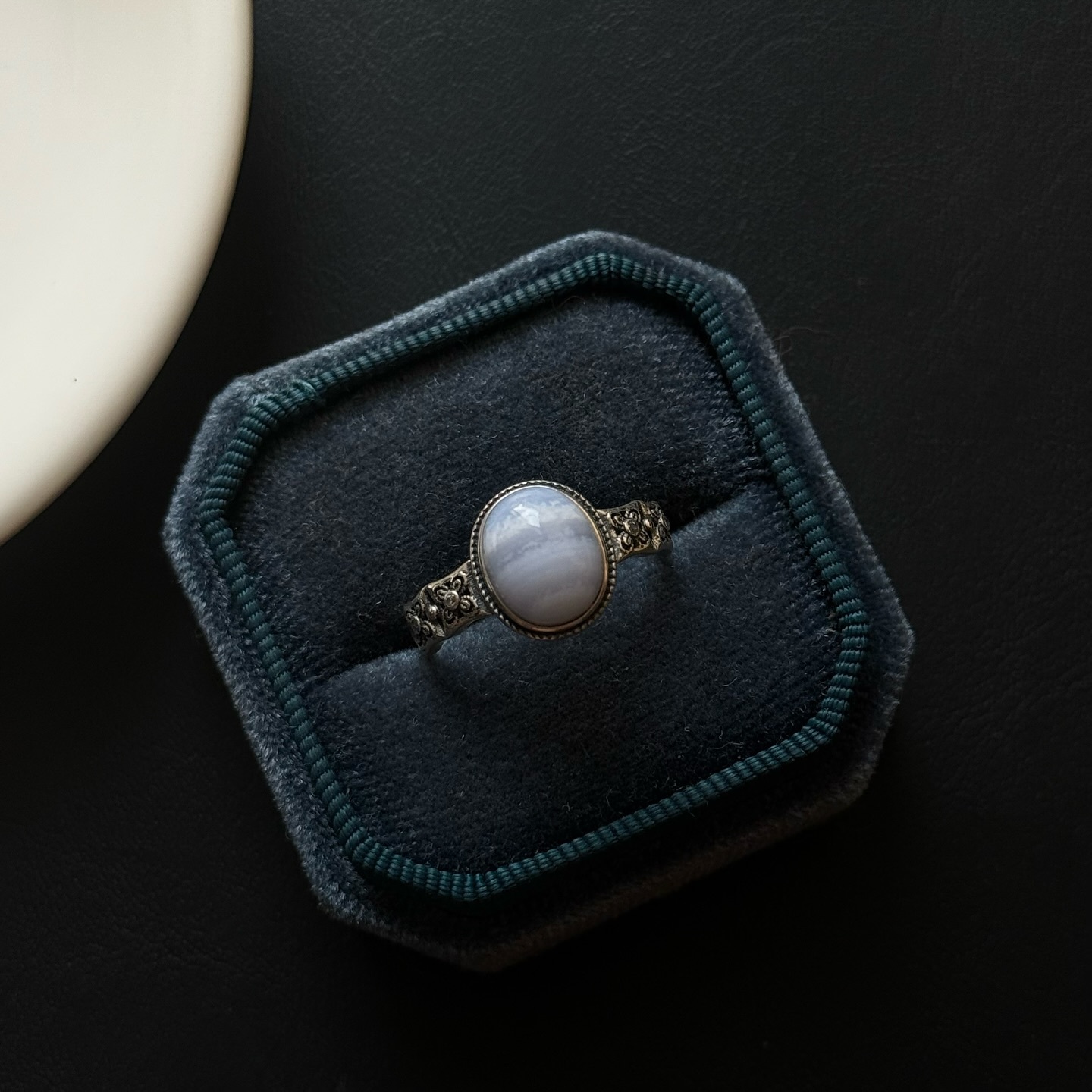 [原石] 藍紋瑪瑙 925銀戒指 只有 1 個