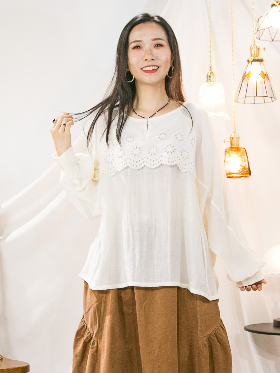 ⬇️開倉低至半價😱FINALSALE📣  領位通花刺激．麻棉料TOP【不設退換】