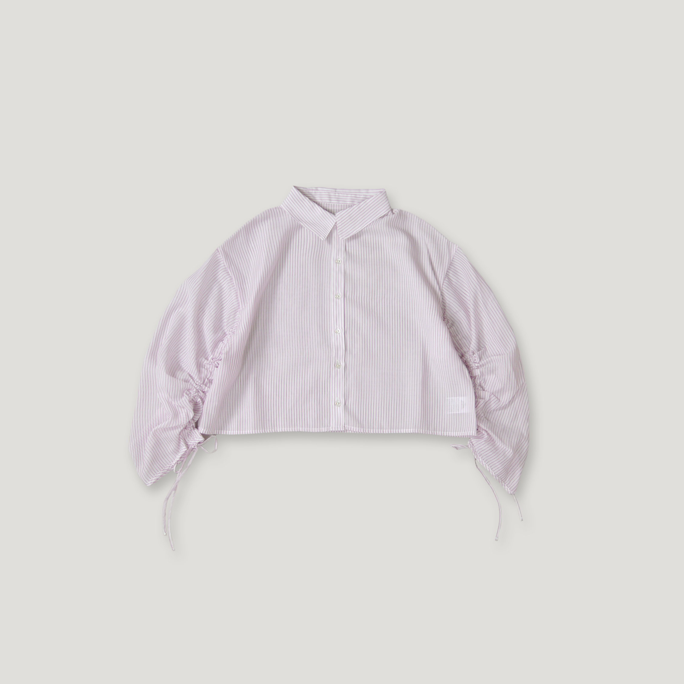 J.P.L. 尖領褶袖豎紋透紗短版襯衫╭ 3色 ╮