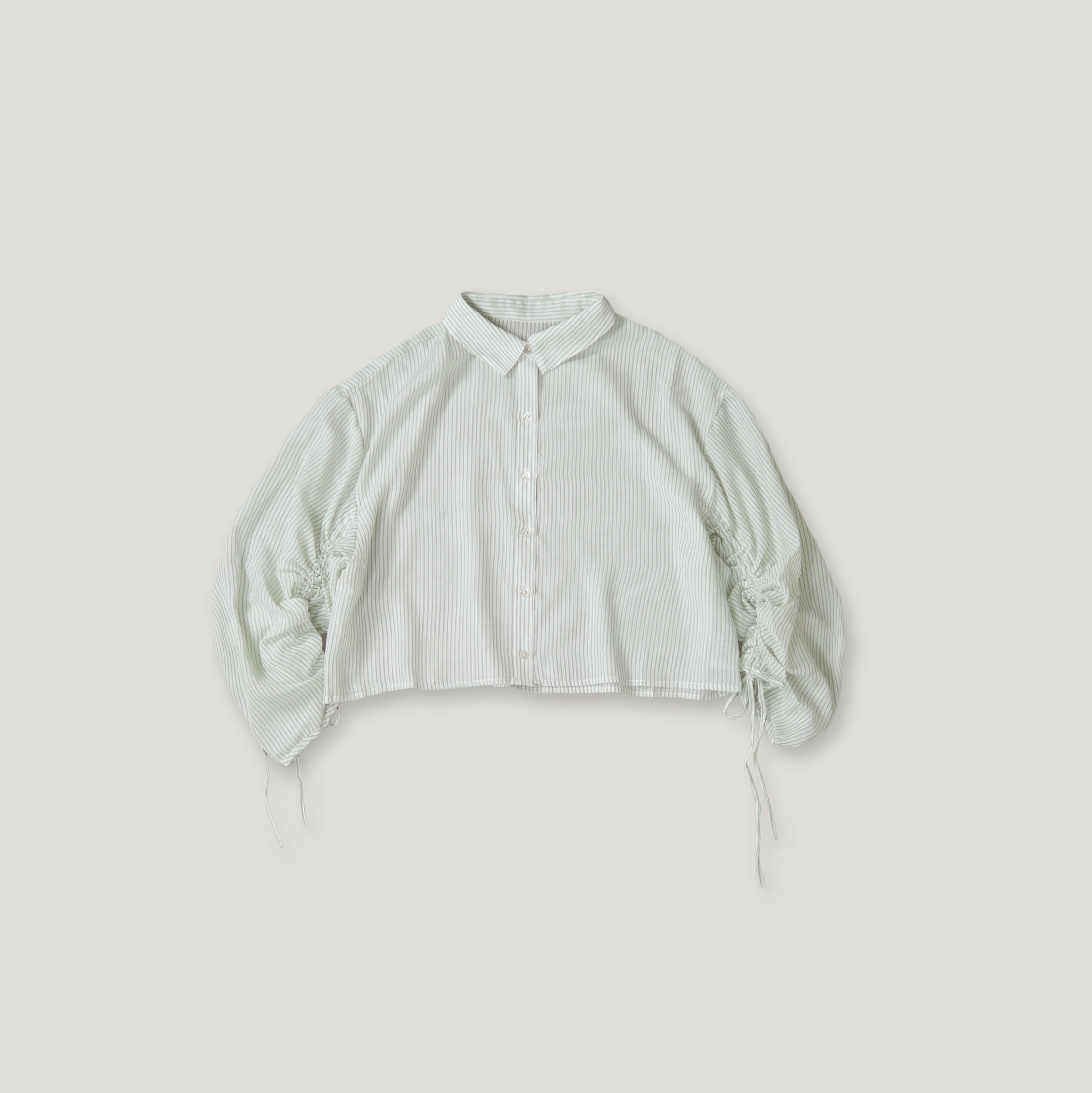 J.P.L. 尖領褶袖豎紋透紗短版襯衫╭ 3色 ╮