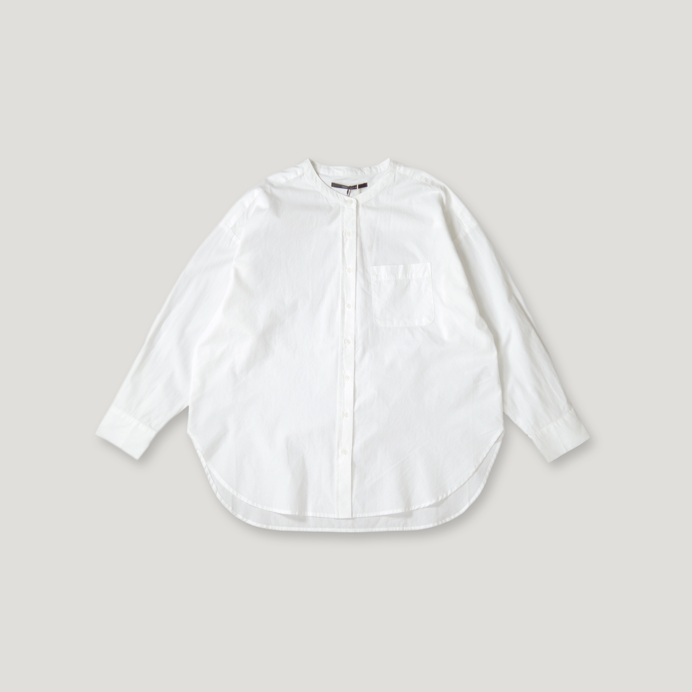 J.P.L. 立領水洗棉口袋弧形襯衫