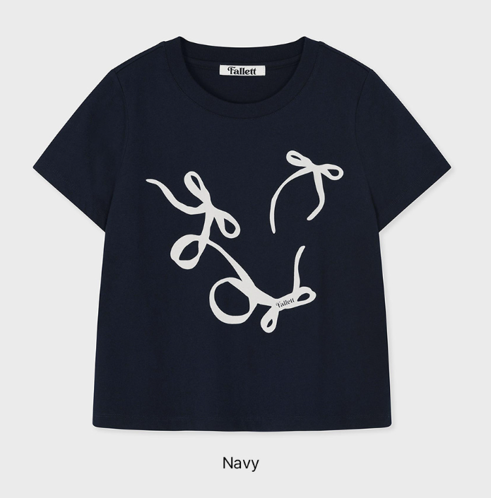 【現貨】【FALLETT🌼】Flowing Ribbon Crop Short Sleeve T-Shirt Navy (S size)